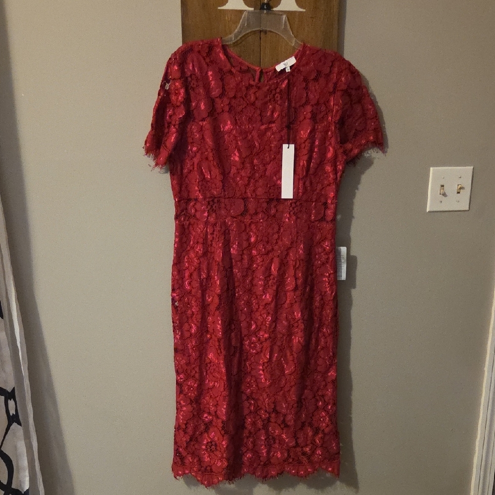 Elegant Raspberry Lace Midi Dress